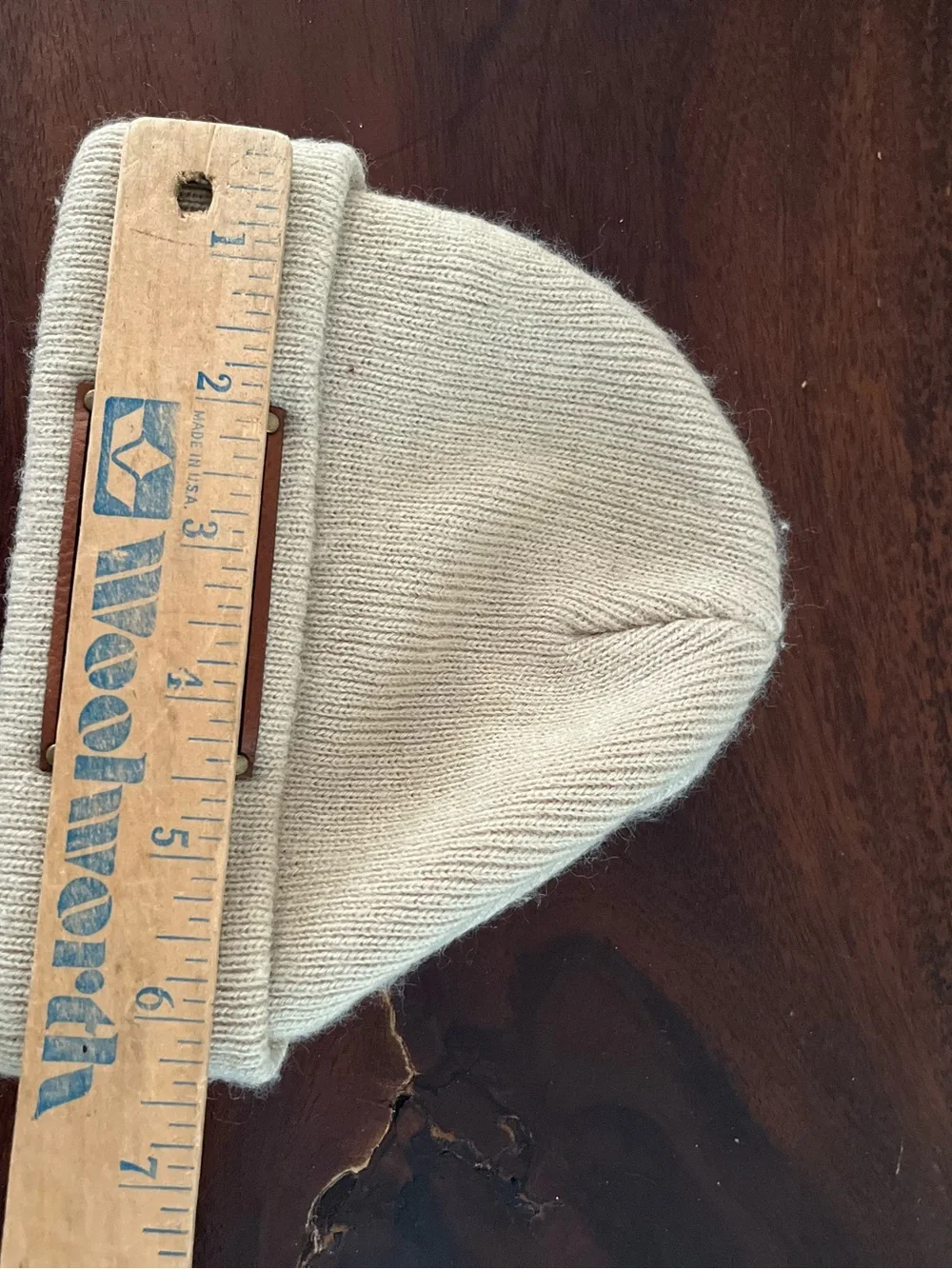 Natalie Neutral Knit Baby Hat with Leather Patch winter Beige Tan